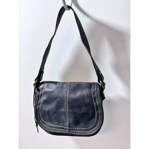 Vtg Fossil Black Leather Crossbody Shoulder Bag 75082 with Key